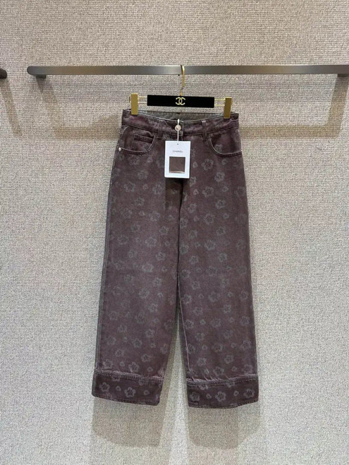 Chanel Women Vintage floral print denim straight-leg trousers Jean C58815