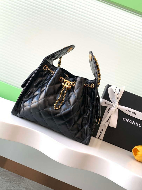 Chanel AS5293 Small Hobo Shiny Lambskin & Gold-Tone Metal Black