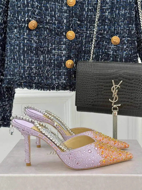 Jimmy Choo SAEDA100ZPJ Gold Satin Pumps with Crystals JC90014