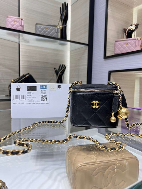 Chanel AP1447 small Vanity with chain lambskin gold Adjustable small gold balls Black