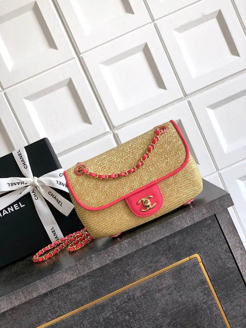 Chanel 26C AS5929 Flap Handwoven Raffia Shopping Bag Red