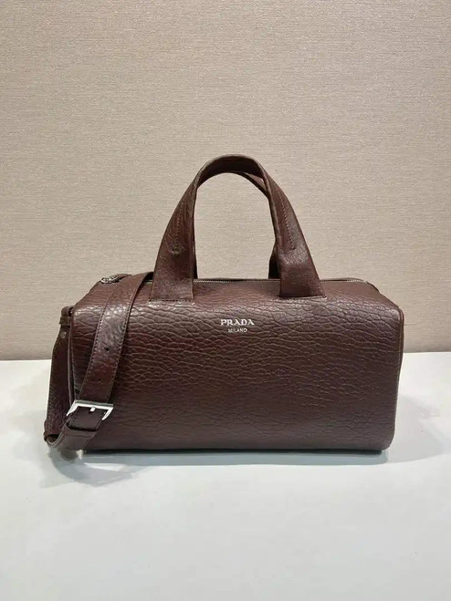 Prada Small Lambskin leather duffle bag 2VC046 Dark Brown