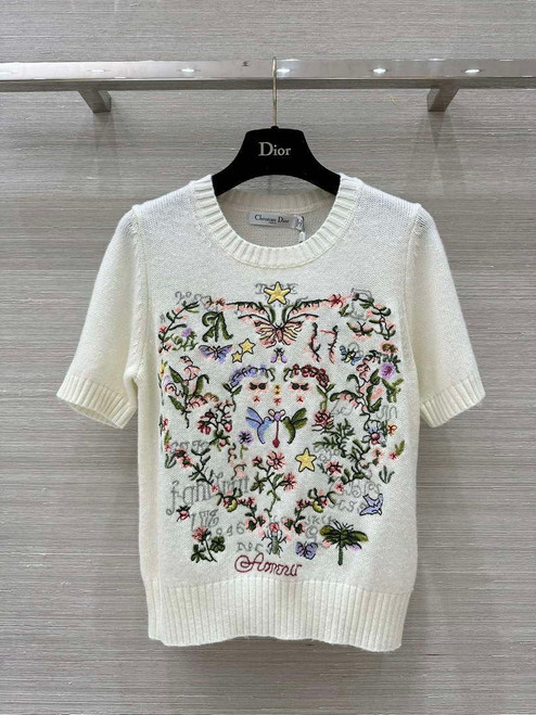 Dior Women's Floral embroidered short sleeves Sweater D38007