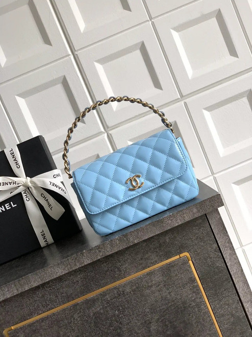 Chanel Evening with Handle Bag Patent leather AS6675 Blue