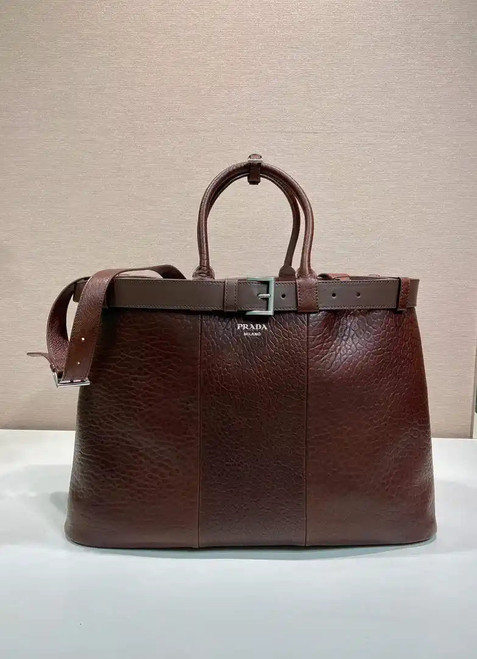 Prada Buckle Lambskin leather bag with belt 2VG126  Brown Red