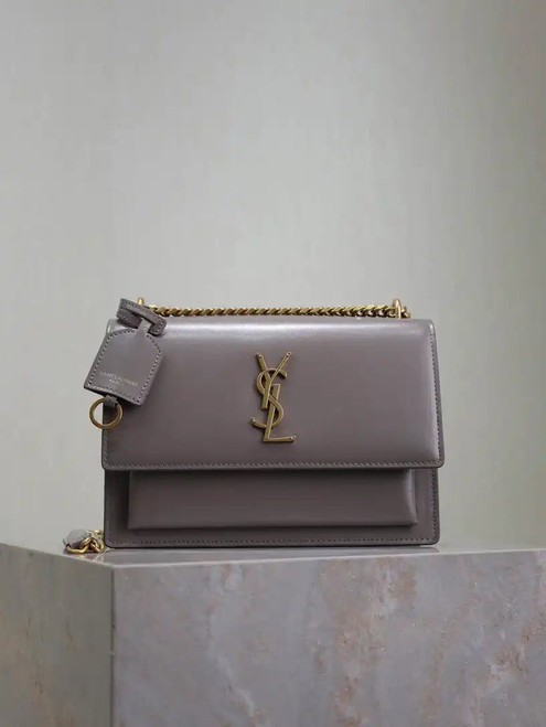 YSL 442906 SUNSET MEDIUM IN  SMOOTH LEATHER Gray