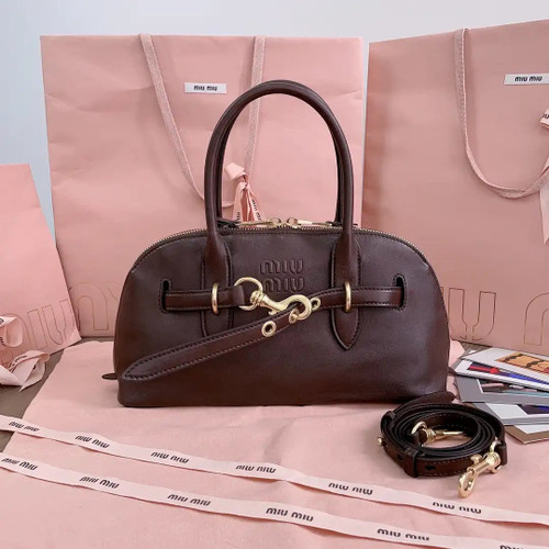 MiuMiu 5BB168 Aventure nappa leather top-handle Meduim bag Dark Brown