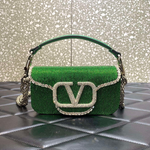 Valentino V3WCRYSTALSILVER Valentino Locò Foldover Top Small Shoulder Bag Green