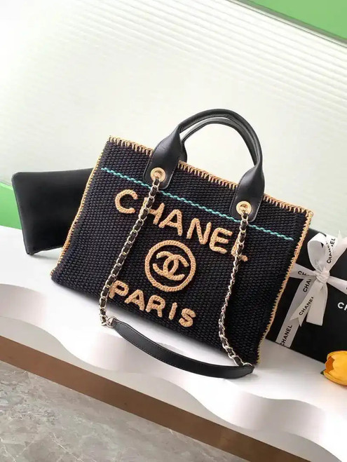 Chanel AS3257 Small Shopping Bag Raffia Black