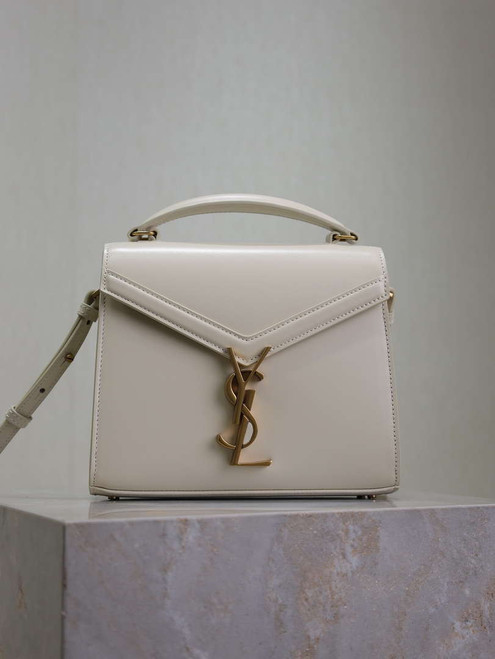 YSL 623930 Cassandra Mini Top Handle In Box Saint Laurent White