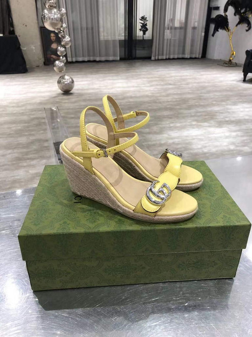 Gucci Women's Leather platform espadrille GG Sandals G18745