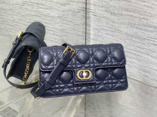 Dior Small Dior Jolie Bag With Chain Cannage Calfskin S3117 Navy Blue