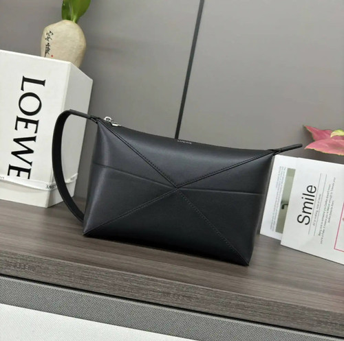 Loewe 052403 Shiny Calf Leather Toiletry Bag from Puzzle Fold Black
