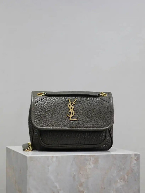 YSL 633151 Niki Baby Chain Bag Elephant pattern with gold leather Dark Green