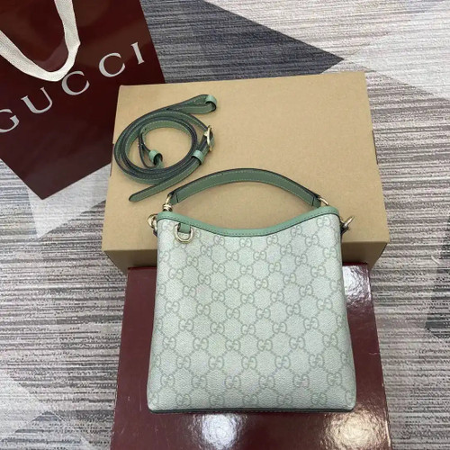 Gucci 815118 GG Emblem small bucket bag Green fabric