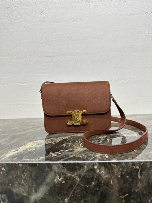 Celine 187363 Medium CLASSIQUE TRIOMPHE BAG IN Suede Brown