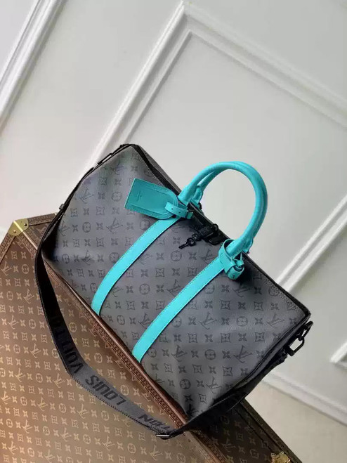 LV M11481 Louis Vuitton Keepall Bandoulière 45 Travel Bag Monogram Eclipse Reverse Blue