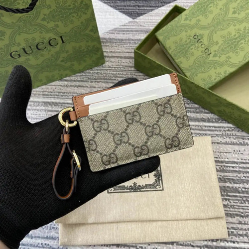 Gucci GG Emblem card case with strap 819121 Biege & Brown