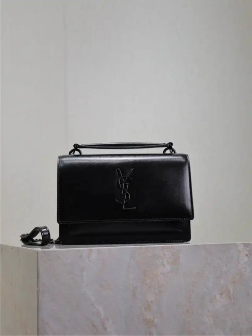YSL 533026 Sunset chain wallet in smooth leather Black