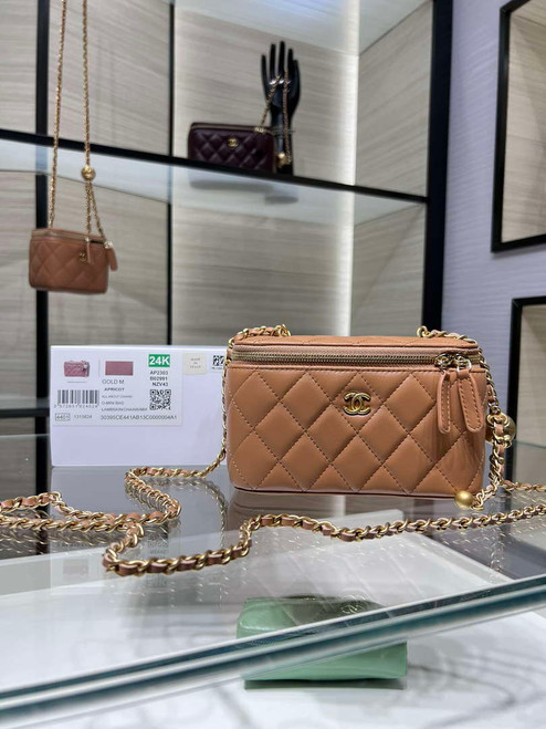 Chanel AP2303 Clutch With Chain in Lambskin gold balls Brown