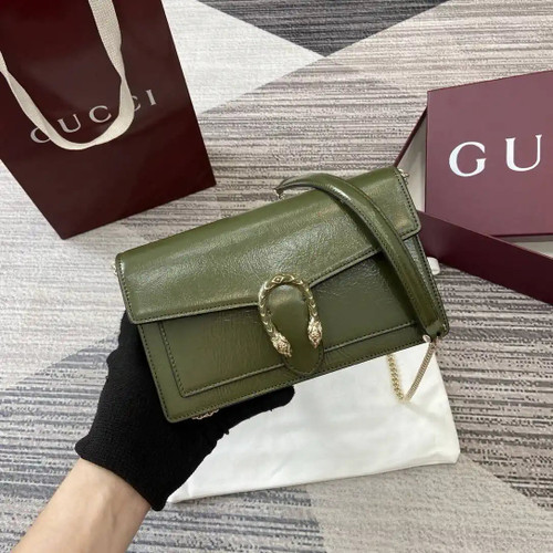 Gucci 837374 Dionysus Wallet On Chain Forest green patent leather