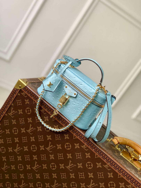 LV N85806 Louis Vuitton Vanity Chain Pouch Ostrich leather Bag Blue Glaze