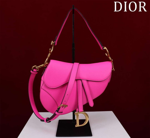 Dior M0455 Saddle Bag With Strap plain weave Pink Calfskin M0456