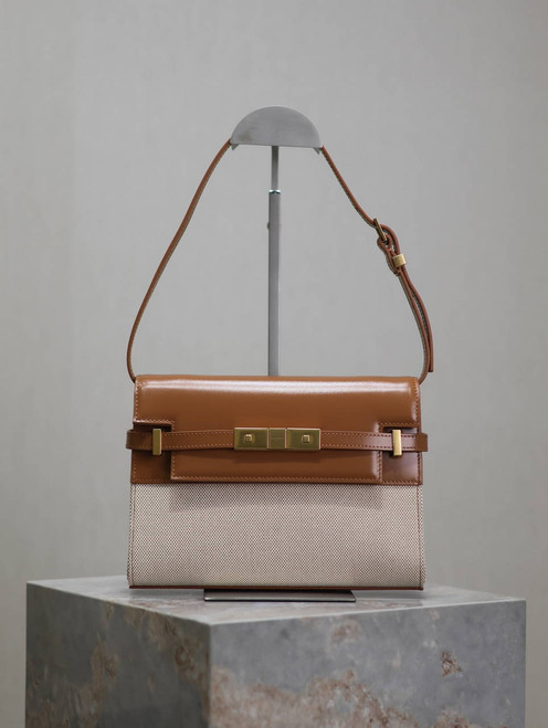 YSL 675626 MANHATTAN small in BOX SAINT LAURENT Brown and canvas