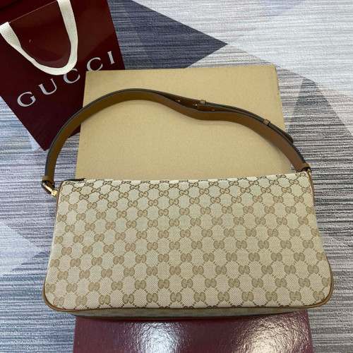 Gucci 862530 Gucci Half Horsebit Large Shoulder Bag Beige GG canvas