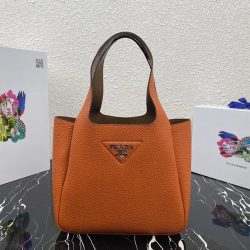Prada 1BG335 Small leather tote bag Orange Silver