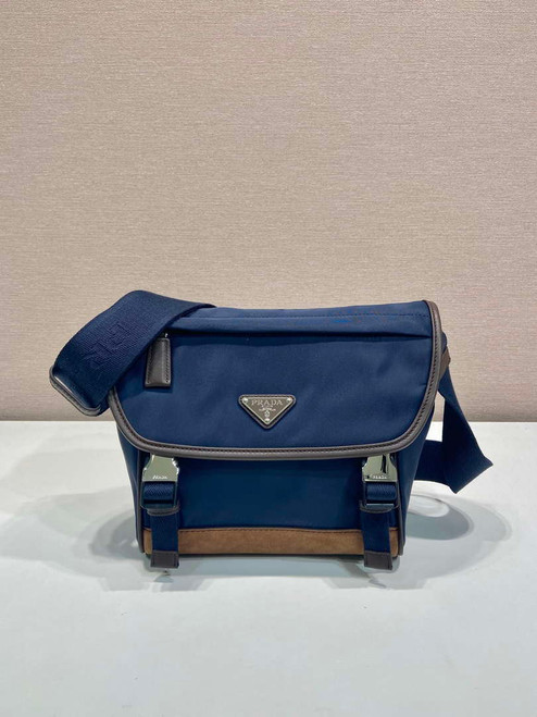 Prada 2VD066 Re-Nylon and Saffiano leather shoulder bag Navy Blue