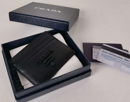 Prada 1MC025 Saffiano Leather card holder Black logo