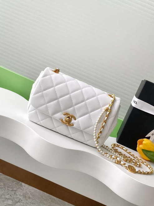 Chanel AS5253 Mini Flap Handbag Lambskin White