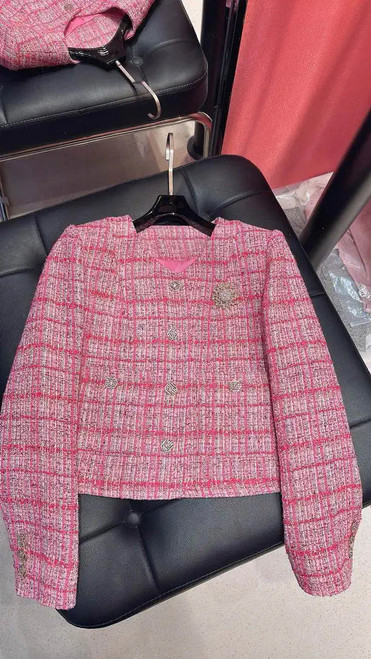 Chanel Women Tweed Rose and pink plaid  jacket C62327