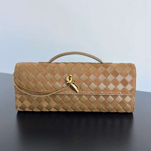 Bottega Veneta BV 741511 Long Clutch Andiamo With Handle Emerald Sand Suede