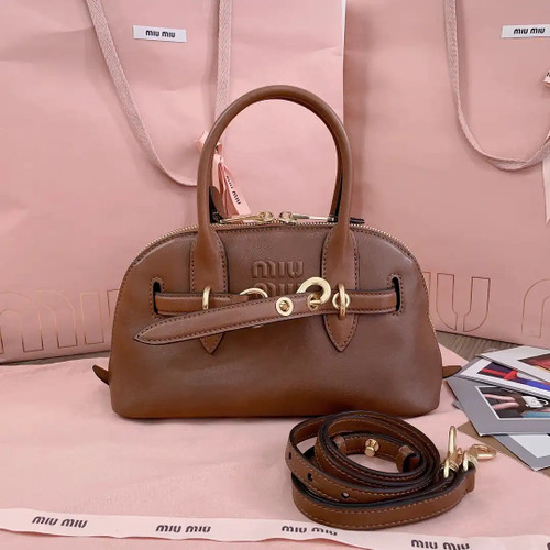 MiuMiu 5BB169 Aventure nappa leather top-handle bag Brown