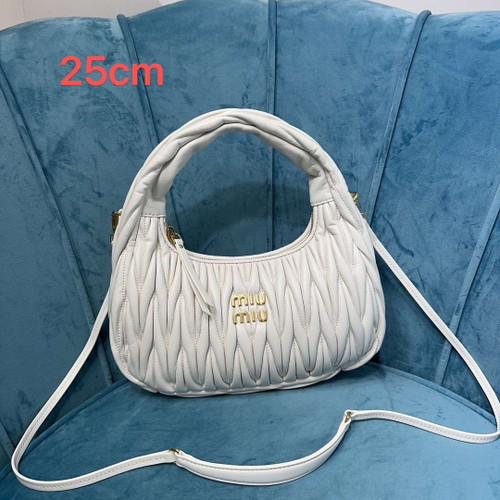 MiuMiu 5BC153 Wander matelassé nappa leather hobo bag White
