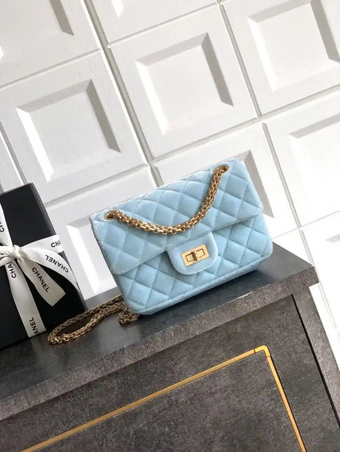 Chanel 20CM Mini Flap Bag 25A Velvet Blue AS1116