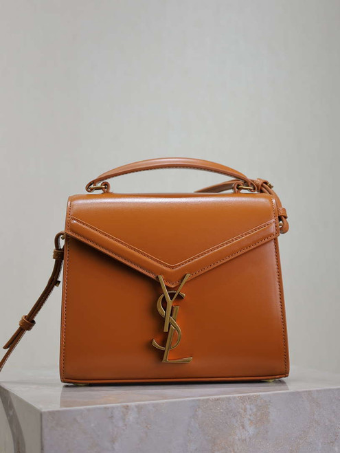 YSL 623930 Cassandra Mini Top Handle In Box Saint Laurent Tan