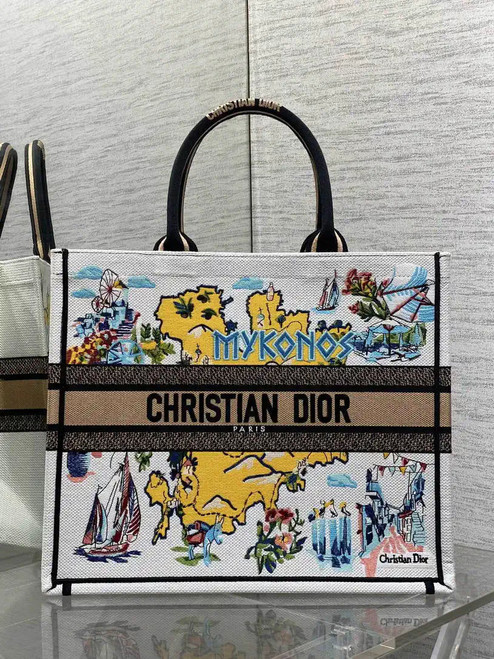 Dior M1286 Souvenir Large Dior Book Tote Natural Raffia and Multicolor Embroidered M1138