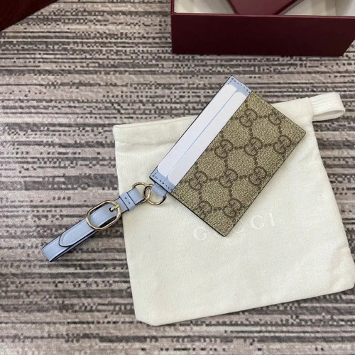 Gucci GG Emblem card case with strap 819121 Biege & Blue