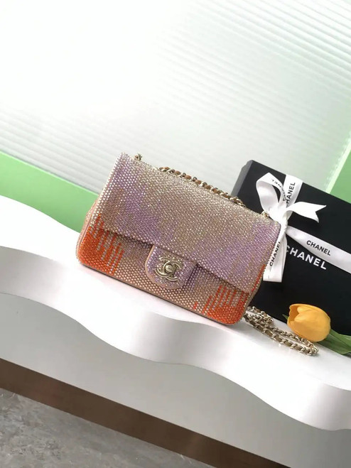 Chanel 25C Evening Flash Diamond sequin mini AS4561 Brown Lambskin Bag