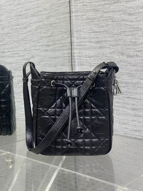Dior Small D-Motion Bag Macrocannage Crinkled Calfskin M2851 Black