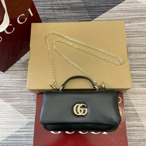 Gucci 806017 GG Milano Mini Top Handle Bag Black puffy leather
