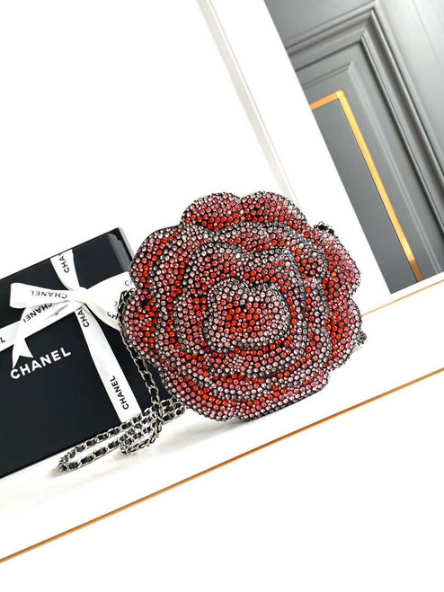 Chanel AS3548 Evening Blingbling Round Camellia Box Wine Red
