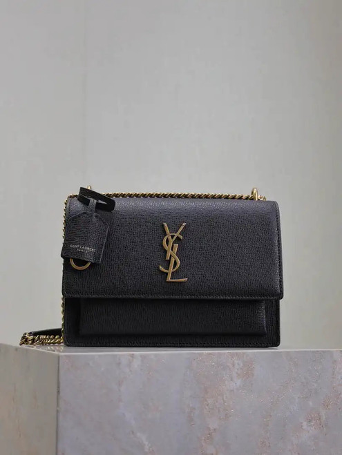 YSL 442906 SUNSET MEDIUM IN Black grained cowhide leather
