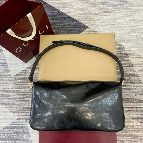 Gucci 862530 Gucci Half Horsebit Large Shoulder Bag Black