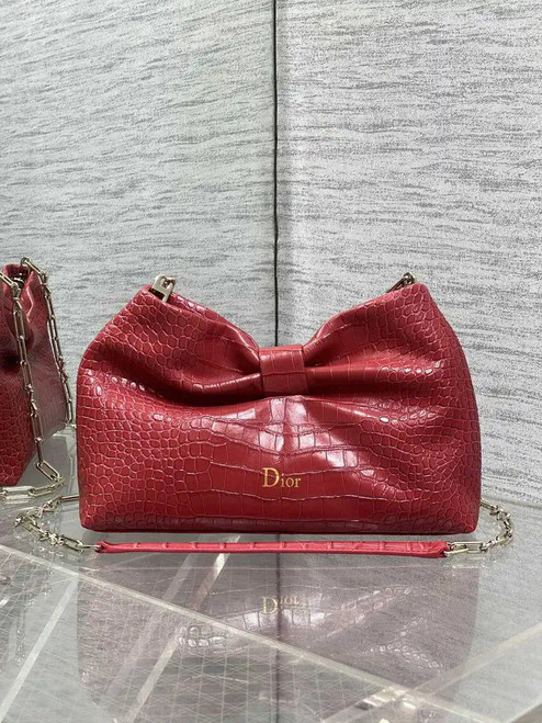 Dior Small Dior Bow Bag Calfskin leather with crocodile pattern M0715 Red