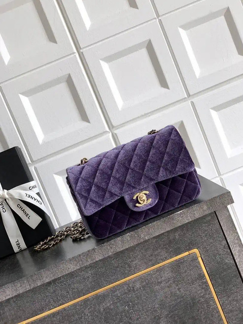 Chanel A69900 Mini Flap Purple Velvet CF AS1116