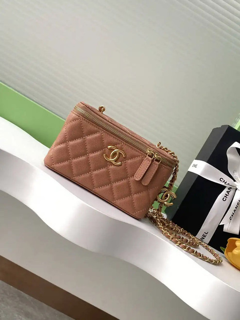 Chanel AP3940 25B Long Vanity with Chain  Calfskin Gold-Tone Meta Brown